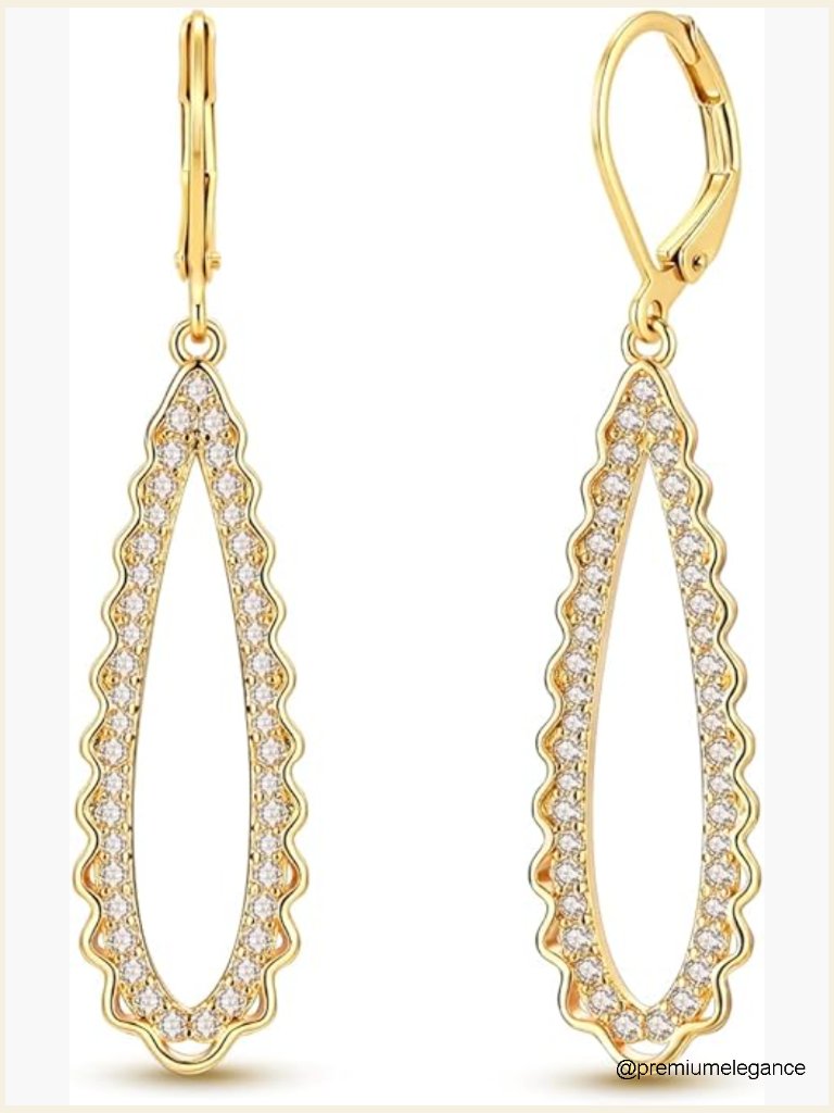 Gold Hammered Teardrop Dangle Earrings Leverback Hypoallergenic Lightweight